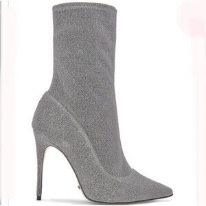 NEW SCHUTZ Mislaine Sock Booties w/ Stiletto Heels in Gray Faux Suede Size 7.5